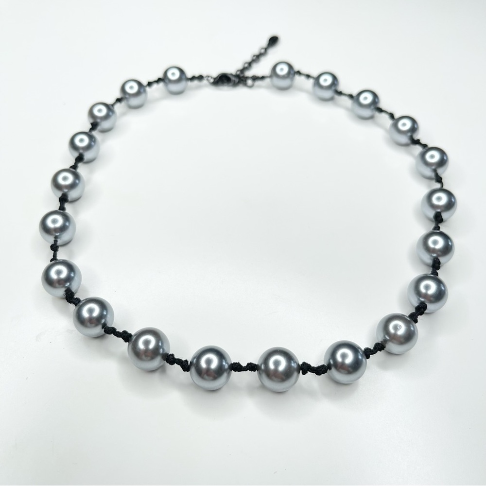 Dominique Cohen DOM Faux Pearl Hand Knotted Necklace in Silver/Black